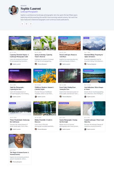 Timeline Feed - blog author page preview