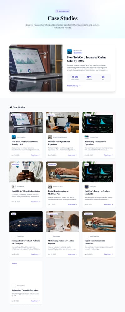 Screenshot of Case Studies module template