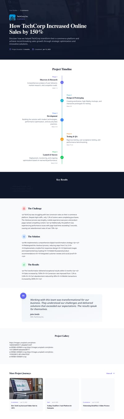 Timeline Journey - case studies detail page preview