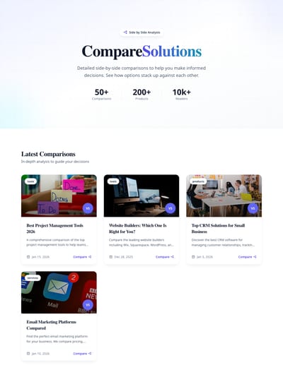 Table Cards - comparisons index page preview