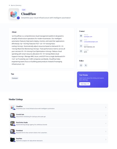 List Alphabetical - directory entry page preview