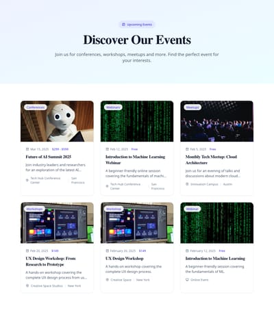 Screenshot of Events module template