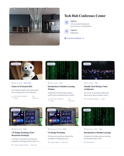 Calendar View - events venue page preview