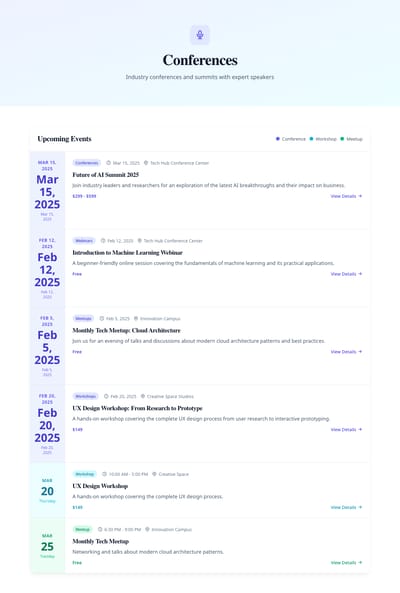 Modern Events - events category page preview