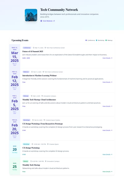 Modern Events - events organizer page preview