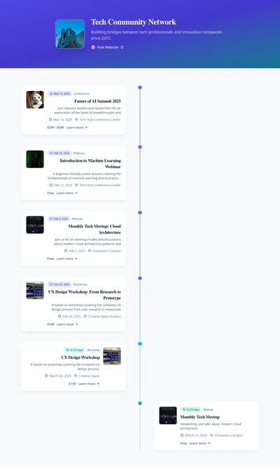 Timeline Upcoming - events organizer page preview