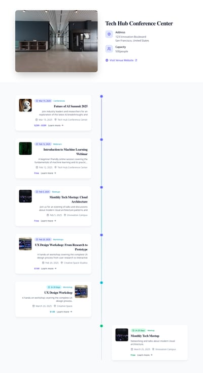 Timeline Upcoming - events venue page preview