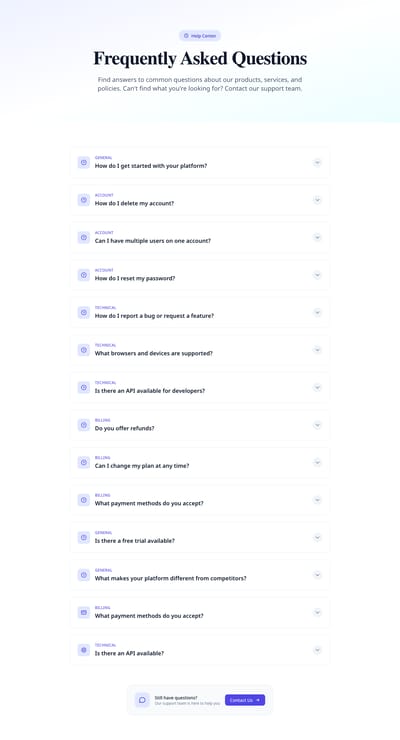 Screenshot of FAQ module template