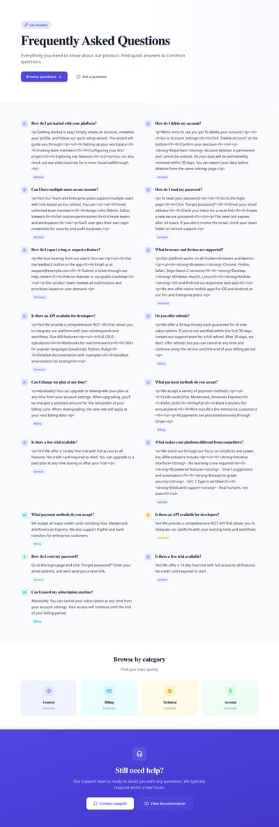 Two Columns - faq index page preview