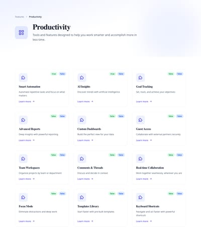 Alternating Sections - features category page preview