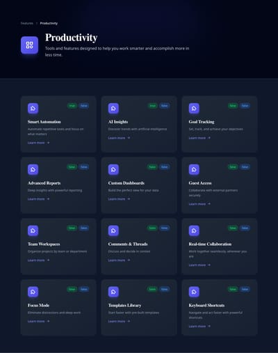 Bento Grid - features category page preview