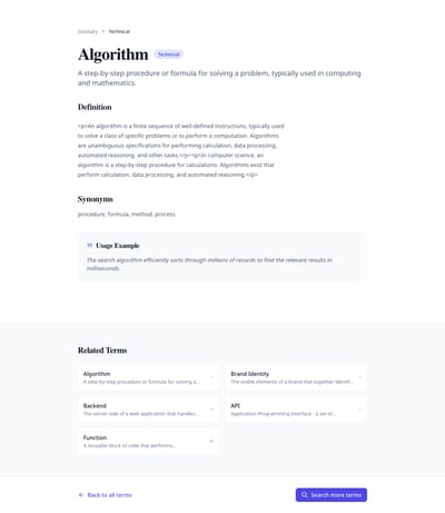 Alphabetical List - glossary term page preview