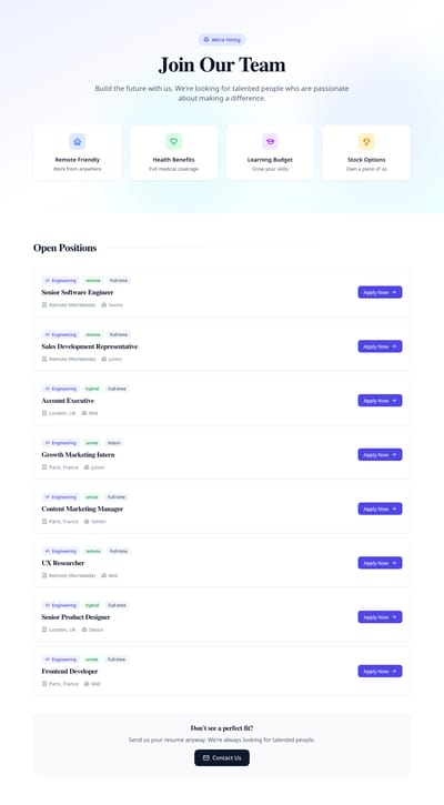 Screenshot of Jobs module template