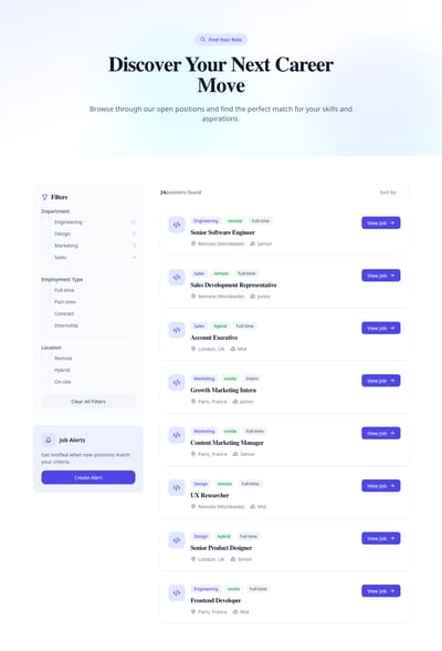 Filter Sidebar - jobs index page preview