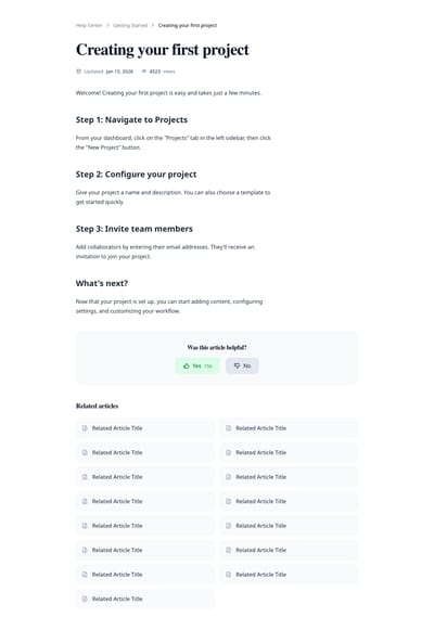 Help Center - kb article page preview