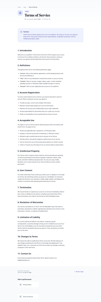 Accordion Sections - legal detail page preview