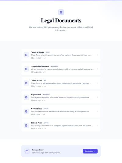 Clean Document - legal index page preview