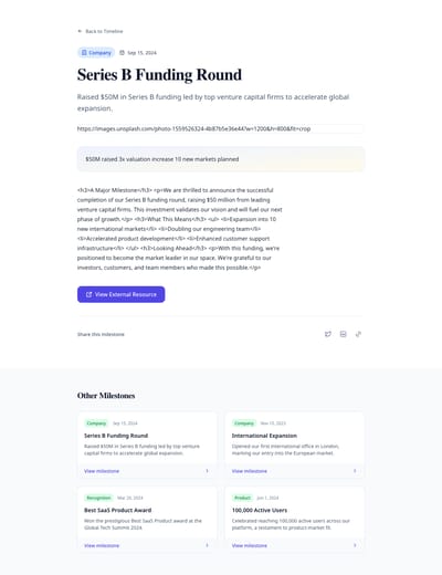 Horizontal Timeline - milestone detail page preview