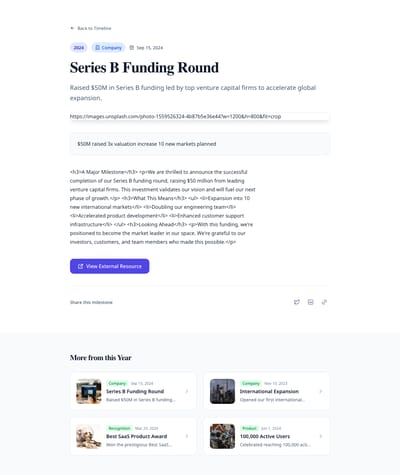 Vertical Timeline - milestone detail page preview
