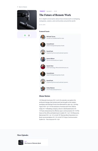 Audio Player - podcast episode page preview