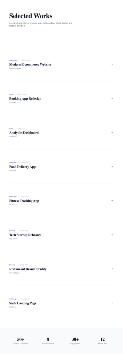 Minimal List - portfolio index page preview