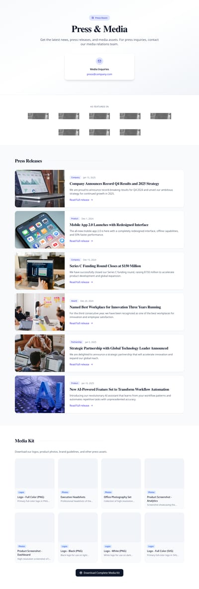 Screenshot of Press module template