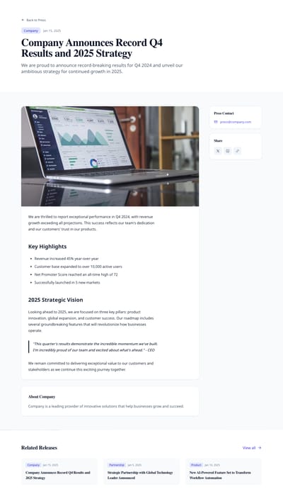 News Archive - press release page preview