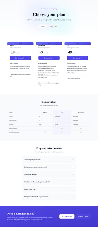 Screenshot of Pricing module template