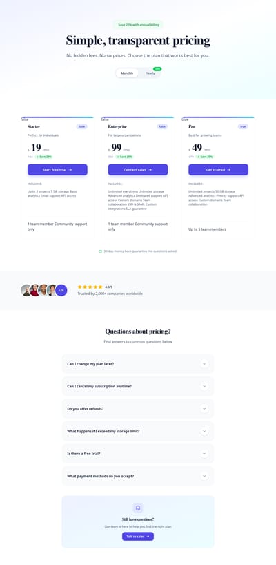Toggle Billing - pricing index page preview