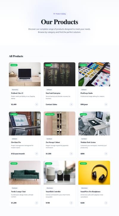 Screenshot of Products module template