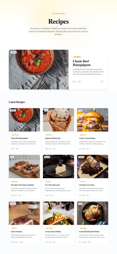 Screenshot of Recipes module template