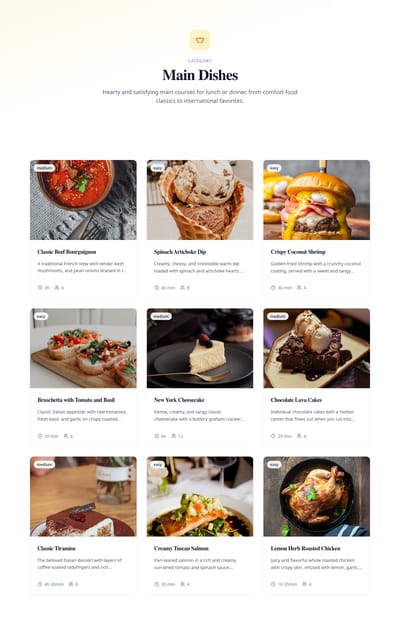 Food Cards - recipe category page preview