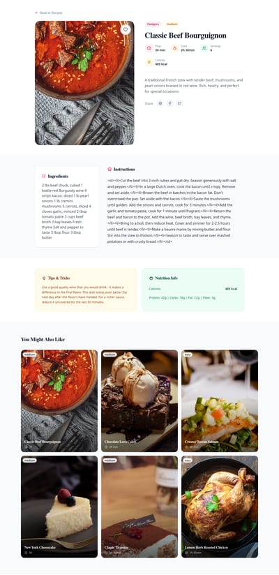 Pinterest Style - recipe detail page preview