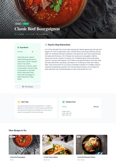 Step by Step - recipe detail page preview