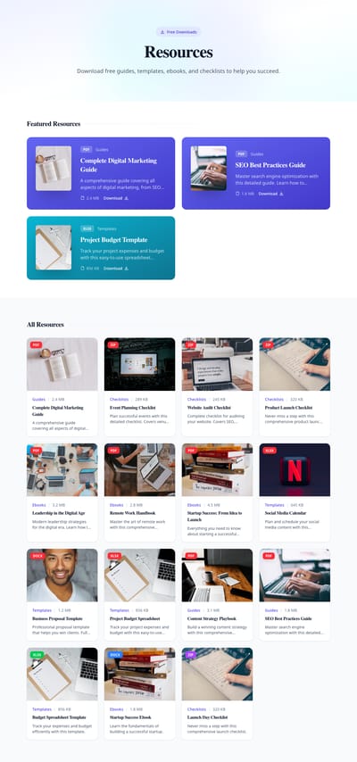 Screenshot of Resources module template