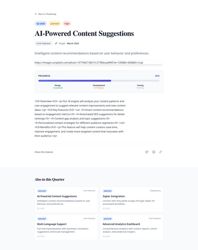 List with Status - roadmap feature page preview