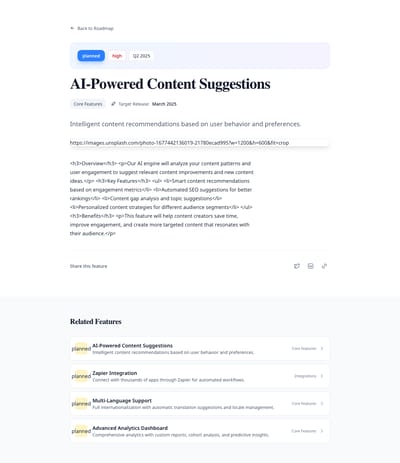 Timeline Quarters - roadmap feature page preview