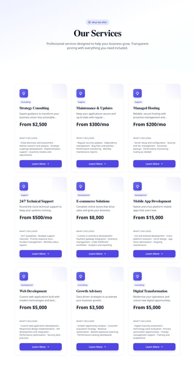 Comparison Columns - services index page preview