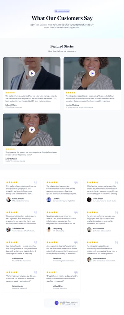 Screenshot of Testimonials module template