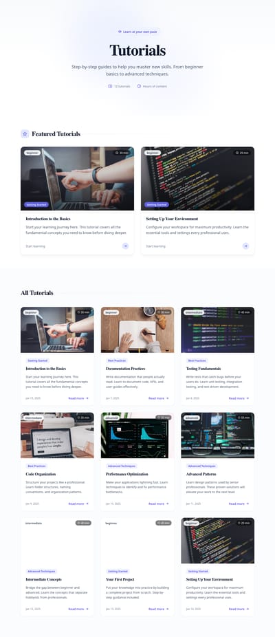 Screenshot of Tutorials module template