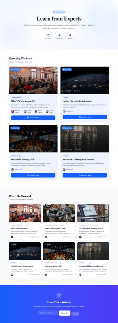 Screenshot of Webinars module template