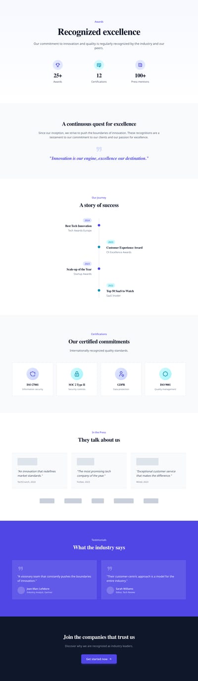 Screenshot of Awards & Recognition page template