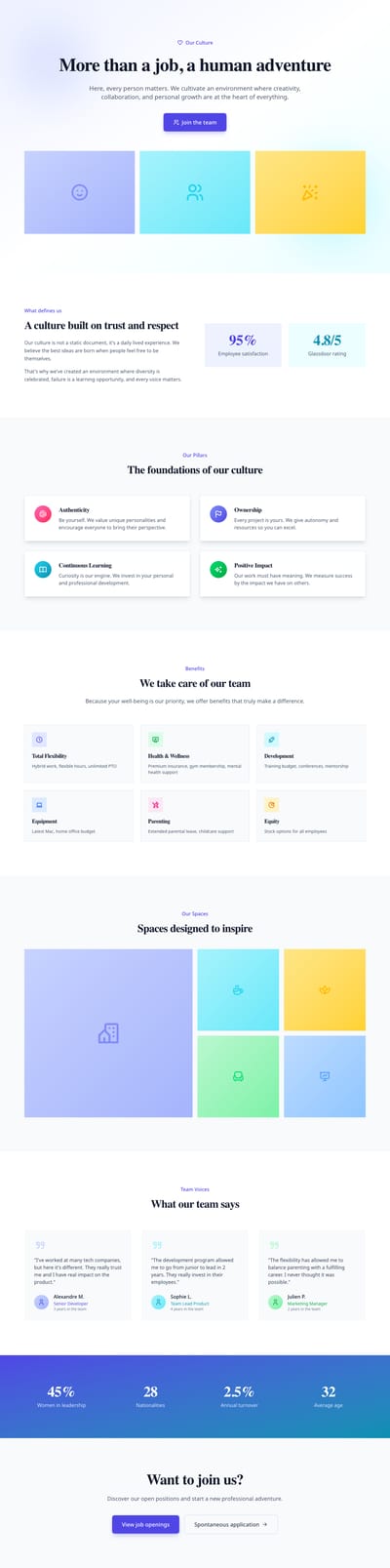 Screenshot of Company Culture page template