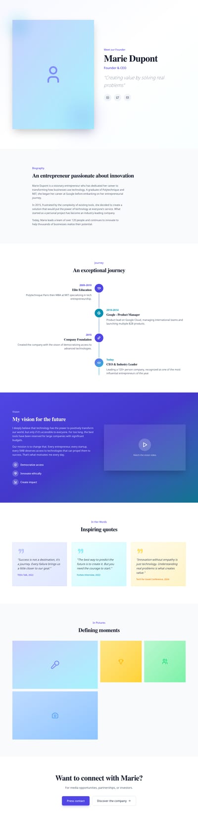 Screenshot of Founder Story page template