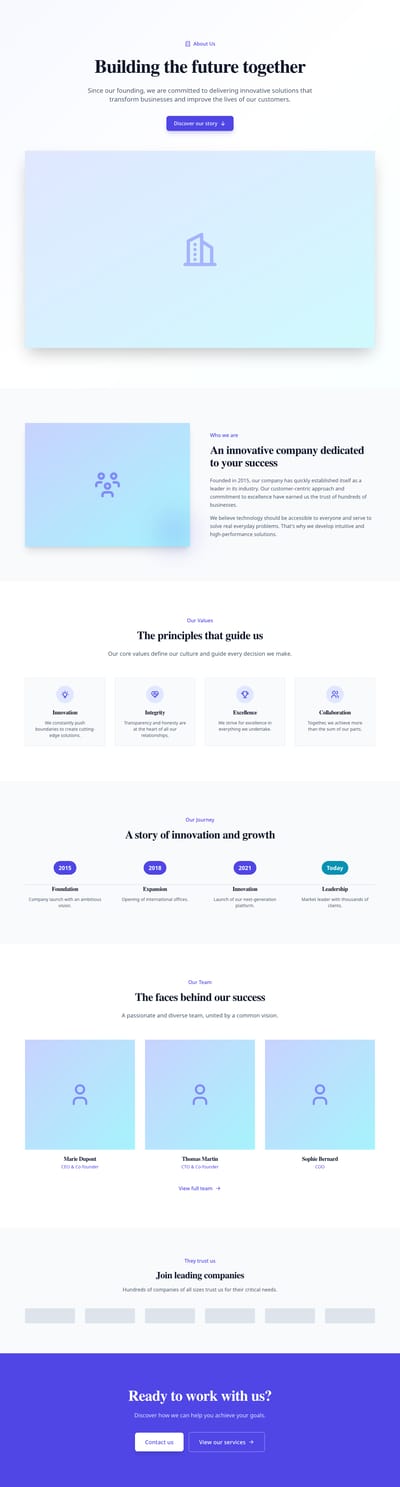 Screenshot of Company Overview page template