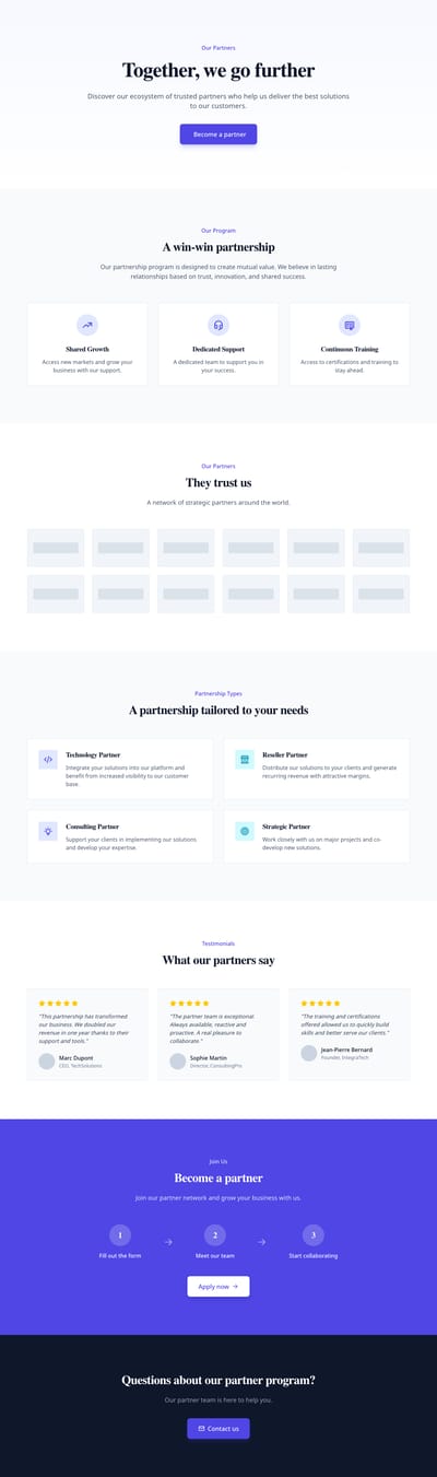 Screenshot of Partners page template