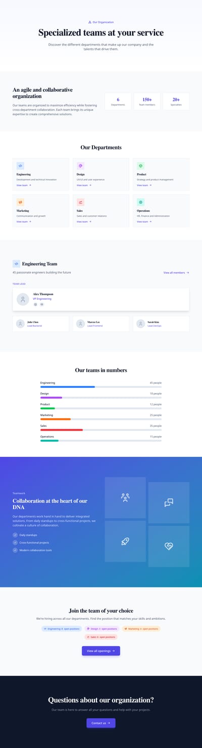 Screenshot of Team by Departments page template