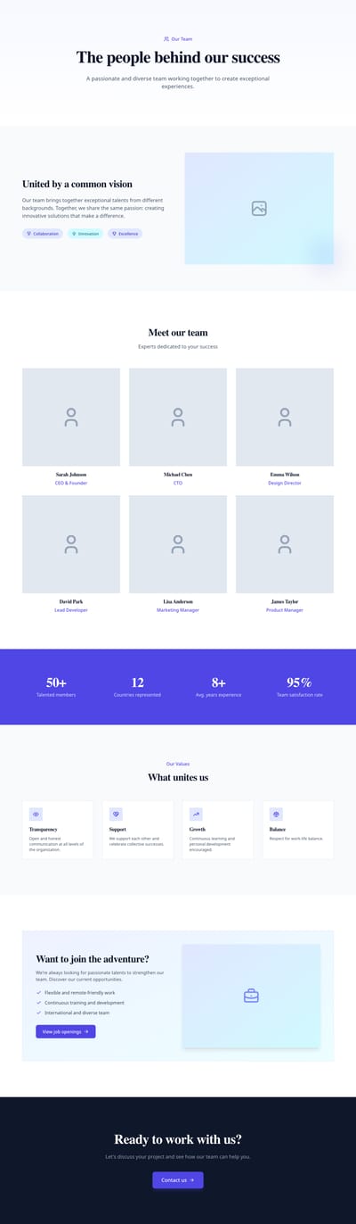 Screenshot of Team Grid page template