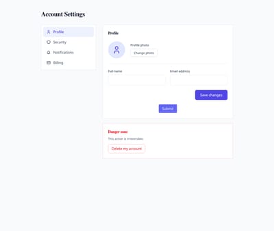 Screenshot of Account Settings page template