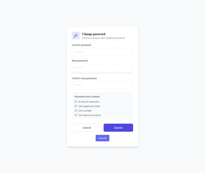 Screenshot of Change Password page template